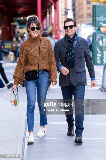 Aubrey Paige and Ryan Seacrest are seen in Midtown on October 18, 2022 in New York City.