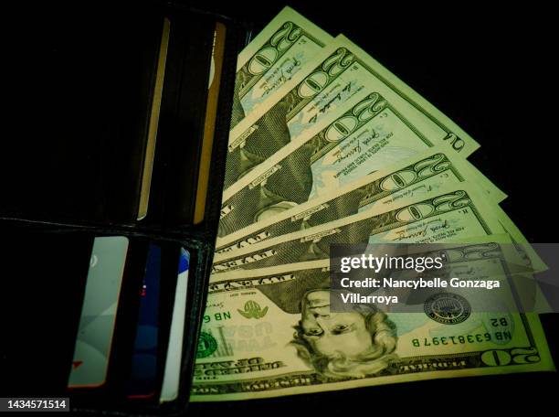 usa 20 dollar paper currency in a wallet - 20 dollar canadian bill stockfoto's en -beelden