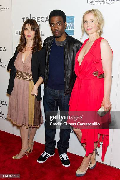 Actress Alexia Landeau, Chris Rock and actress Julie Delpy attend the "2 Days in New York" premiere during the 2012 Tribeca Film Festival at BMCC...