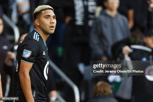 Emanuel Reynoso of Minnesota United FC prepares for a corner kick during a game between Vancouver Whitecaps and Minnesota United FC at Allianz Field...