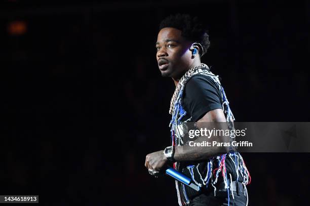 Rapper Roddy Ricch performs onstage during the "Twelve Carat Toothache" tour at State Farm Arena on October 18, 2022 in Atlanta, Georgia.