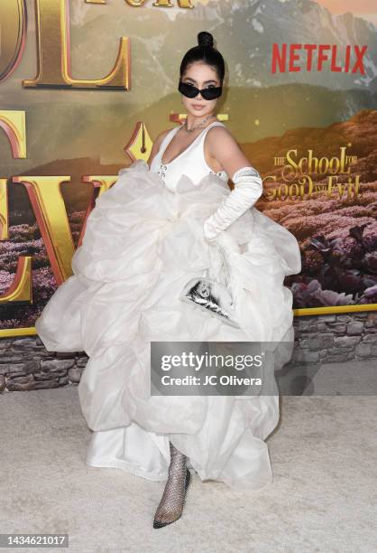 Auli'i Cravalho attends the premiere of Netflix's "The School For Good And Evil" at Regency Village Theatre on October 18, 2022 in Los Angeles,...