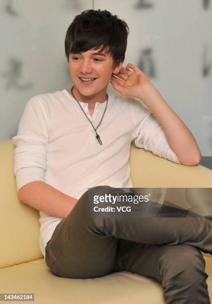 Singer Greyson Chance attends a press conference to promote his album "Hold On 'Til The Night" at Hit FM on April 26, 2012 in Taipei, Taiwan.