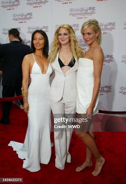 Actresses Lucy Liu, Drew Barrymore and Cameron Diaz attend the premiere of Charlie's Angels: Full Throttle in Los Angeles.