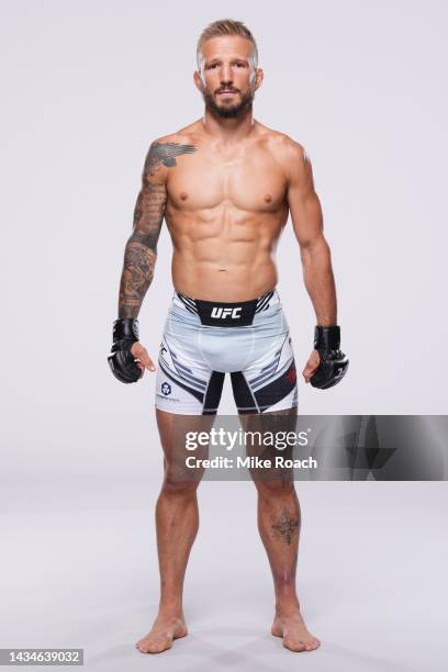 Dillashaw poses for a portrait during a UFC photo session on October 19, 2022 in Yas Island, Abu Dhabi, United Arab Emirates.