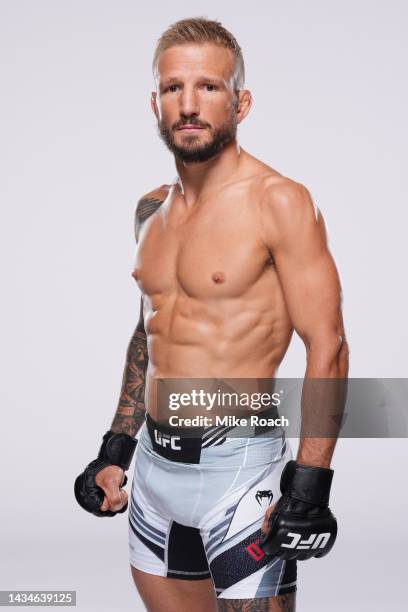 Dillashaw poses for a portrait during a UFC photo session on October 19, 2022 in Yas Island, Abu Dhabi, United Arab Emirates.