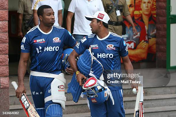 Mumbai Indians player Kieron Pollard during a practice session a day before the IPL-5 match against Delhi Daredevils at Ferozeshah Kotla in New Delhi...