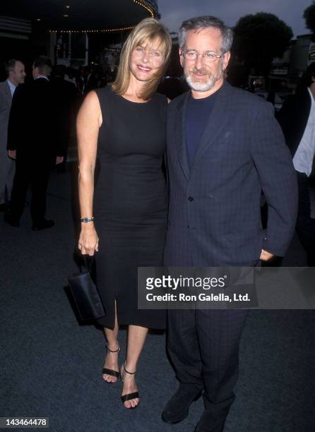 Actress Kate Capshaw and director Steven Spielberg attend the "Saving Private Ryan" Westwood Premiere on July 21, 1998 at the Mann Village Theatre in...
