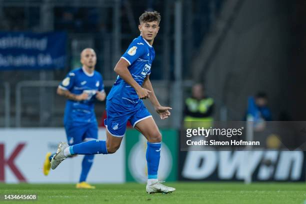Tom Bischof of Hoffenheim in action during the DFB Cup second round match between TSG Hoffenheim and FC Schalke 04 at PreZero-Arena on October 18,...