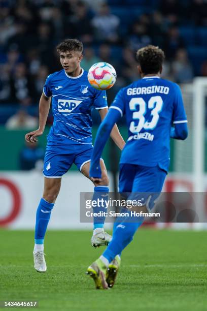 Tom Bischof of Hoffenheim in action during the DFB Cup second round match between TSG Hoffenheim and FC Schalke 04 at PreZero-Arena on October 18,...