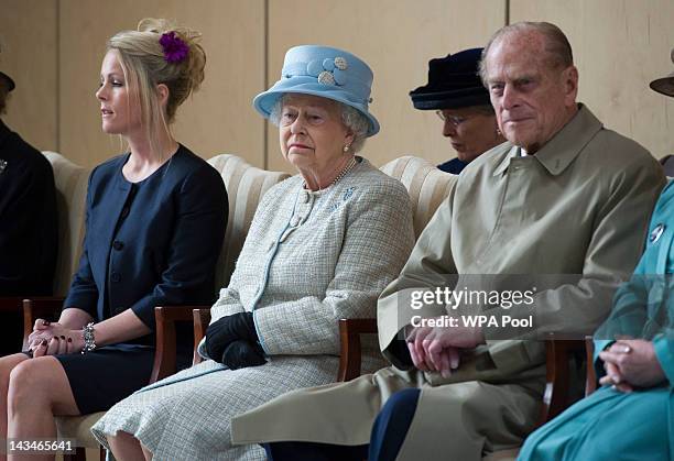 Queen Elizabeth II and Prince Philip, Duke of Edinburgh officially open Ynysowen Community Primary School on April 27, 2012 in Aberfan, near Merthyr...