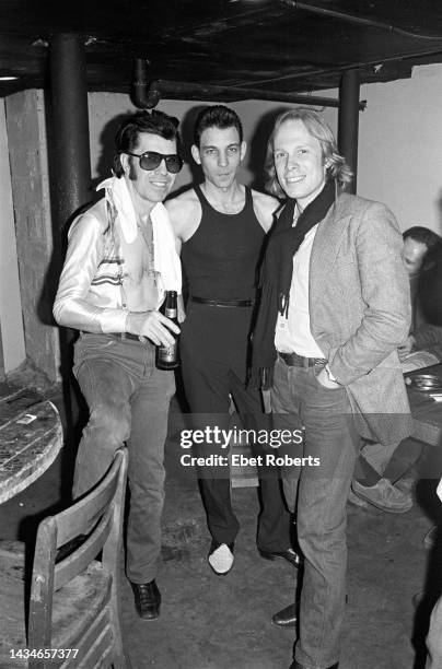 Link Wray and Robert Gordon backstage at My Father's Place in Roslyn, New York on March 18, 1978.