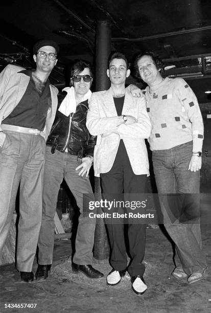 Link Wray and Robert Gordon backstage with Producer Richard Gottherer at My Father's Place in Roslyn, New York on March 18, 1978.