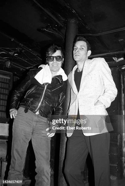Link Wray and Robert Gordon backstage at My Father's Place in Roslyn, New York on March 18, 1978.