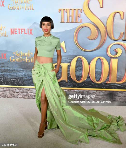 Kerry Washington attends the Premiere of Netflix's "The School For Good And Evil" at Regency Village Theatre on October 18, 2022 in Los Angeles,...