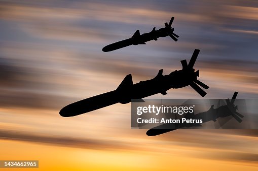 Cruise missiles against the sunset sky Cruise missiles against the sunset sky