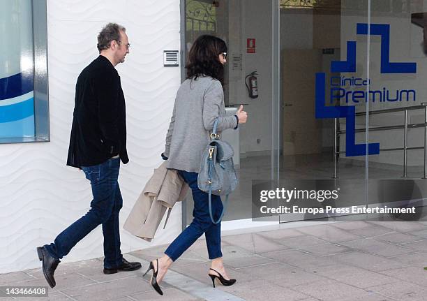 Carlos Larranaga's son Pedro Larranaga and daughter-in-law Maribel Verdu visit Carlos Larranaga after been undergoing a surgery to remove a tumour at...