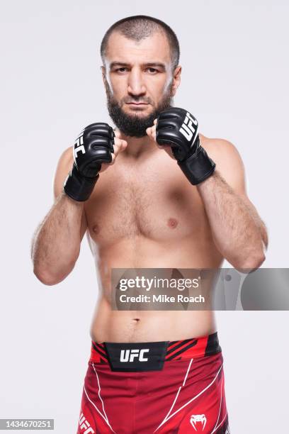 Abubakar Nurmagomedov poses for a portrait during a UFC photo session on October 19, 2022 in Yas Island, Abu Dhabi, United Arab Emirates.