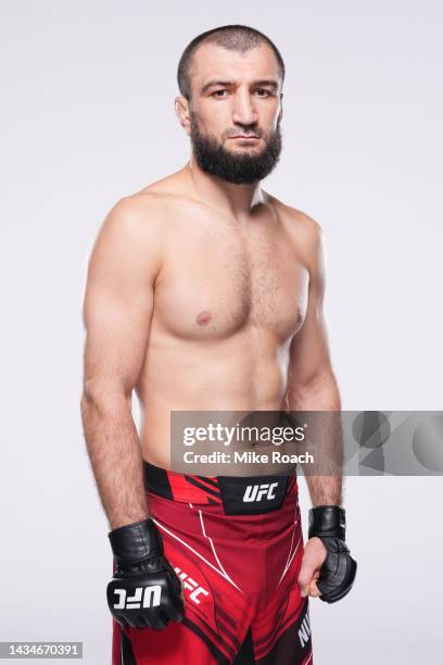 Abubakar Nurmagomedov poses for a portrait during a UFC photo session on October 19, 2022 in Yas Island, Abu Dhabi, United Arab Emirates.