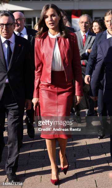 Queen Letizia of Spain walks on during her visit at the Frankfurt International bookfair on October 19, 2022 in Frankfurt am Main, Germany. Spain's...