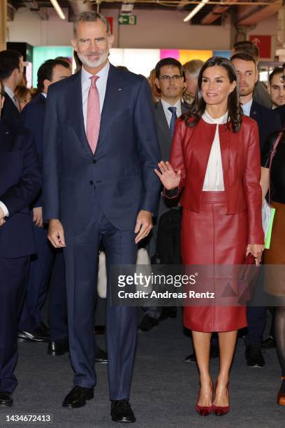King Felipe VI of Spain and Queen Letizia of Spain visit the Frankfurt International bookfair on October 19, 2022 in Frankfurt am Main, Germany....
