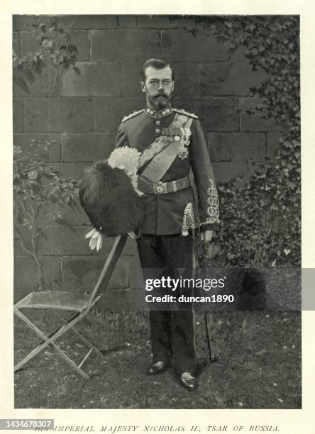 ilustraciones, imágenes clip art, dibujos animados e iconos de stock de nicolás ii, zar de rusia en uniforme de los grises escoceses reales británicos, victoriano siglo 19 - ejército británico