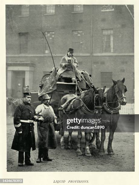 delivery of liquid provisions, beer, to army barracks, victorian 19th century, british military history - brewery stock illustrations