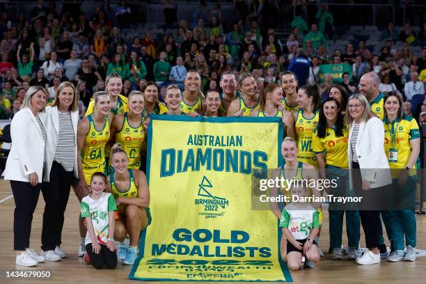 The Australian Diamonds players, staff and coaches celebrate their Commonwealth Games Gold Medal win with fans after the Constellation Cup match...