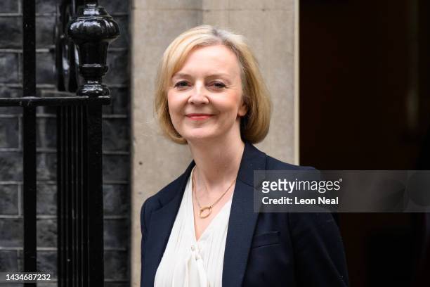 Liz Truss makes her way to the House of Commons ahead of this weeks PMQ session, at 10 Downing Street on October 19, 2022 in London, England. Liz...