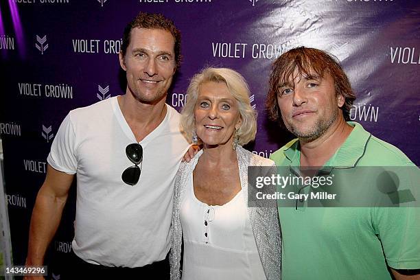 Actor Matthew McConaughey, his mother Kay McConaughey and director Richard Linklater walk the red carpet during an Austin Film Society screening of...