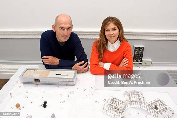 Rem Koolhaas and Dasha Zhukova attend a briefing to reveal the full details of a new home for the Garage Center in Moscow which is moving from its...
