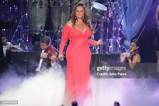 Jenni Rivera performs during Billboard Latin Music Awards 2012 at Bank United Center on April 26, 2012 in Miami, Florida.