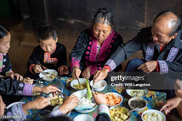 hmong family eating organic food chiang mai, thailand - chiang mai province stock pictures, royalty-free photos & images