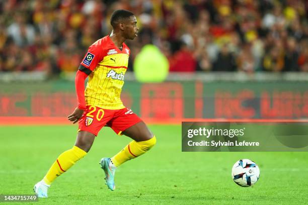 David Pereira Da Costa of RC Lens in action during the Ligue 1 Uber Eats match between Lens and Montpellier at Stade Felix Bollaert on October 15,...