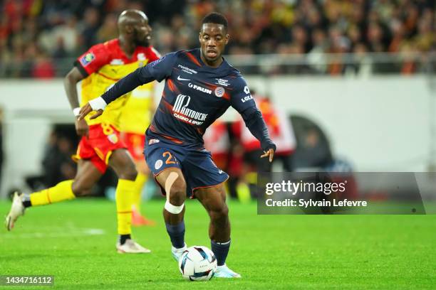 Sepe Elye Wahi of Montpellier in action during the Ligue 1 Uber Eats match between Lens and Montpellier at Stade Felix Bollaert on October 15, 2022...