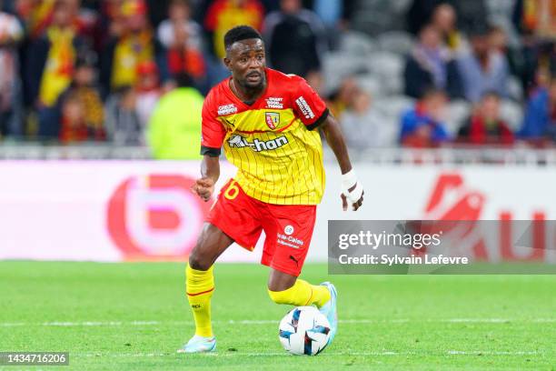 Salis Abdul Samed of RC Lens in action during the Ligue 1 Uber Eats match between Lens and Montpellier at Stade Felix Bollaert on October 15, 2022 in...