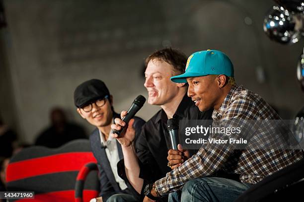 Khalil Fong, William Orbit and Pharrell Williams during the Liberatum Hong Kong International Festival of Culture press conference at the Lane...