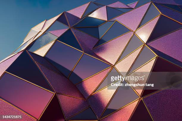 abstract 3d rendering of polygonal architecture background - purple abstract stockfoto's en -beelden