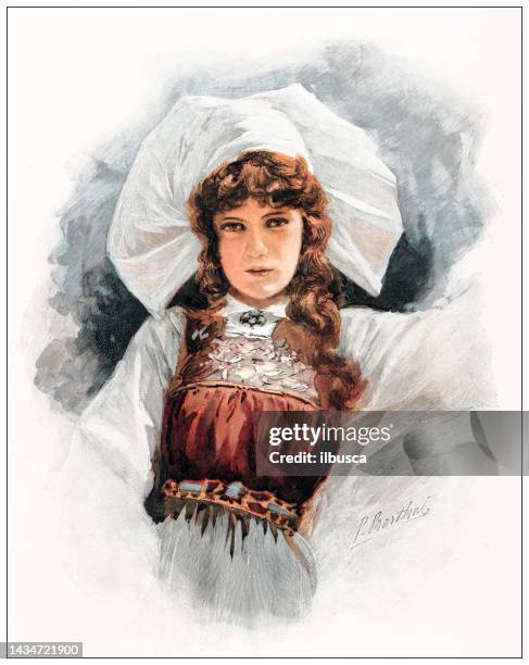 antique image: east european girl - russian ethnicity stock illustrations