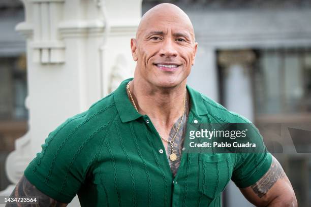 Actor Dwayne Johnson attends the "Black Adam" photocall at NH Collection Madrid Eurobuilding hotel on October 19, 2022 in Madrid, Spain.