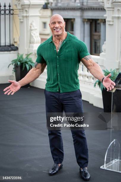 Actor Dwayne Johnson attends the "Black Adam" photocall at NH Collection Madrid Eurobuilding hotel on October 19, 2022 in Madrid, Spain.