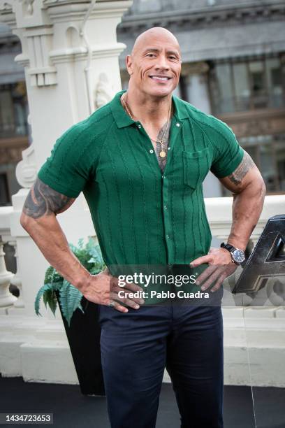 Actor Dwayne Johnson attends the "Black Adam" photocall at NH Collection Madrid Eurobuilding hotel on October 19, 2022 in Madrid, Spain.