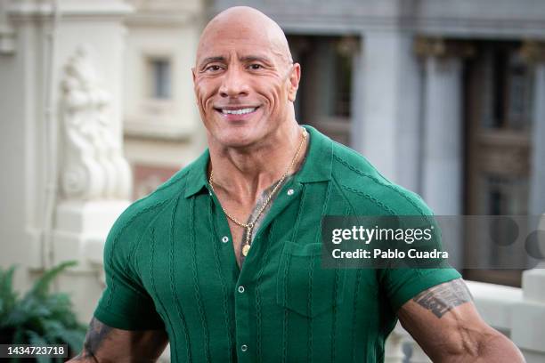 Actor Dwayne Johnson attends the "Black Adam" photocall at NH Collection Madrid Eurobuilding hotel on October 19, 2022 in Madrid, Spain.