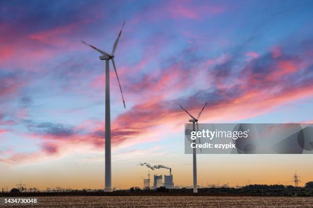 energy power plant / green energy / energy / coal  / wind turbine / renewable enrgy - factory smog stock pictures, royalty-free photos & images