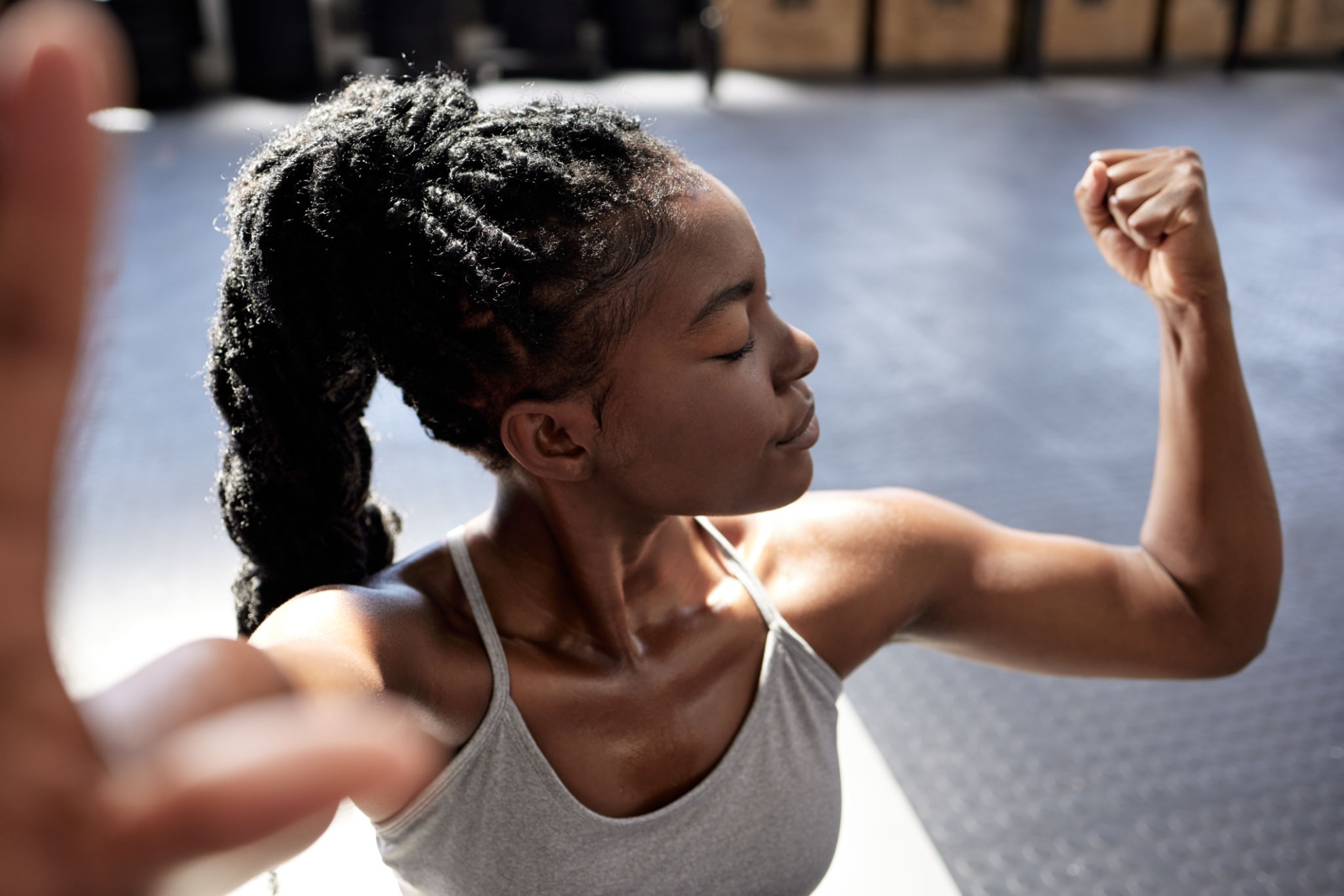 Fitness, selfie and black woman with strong muscles at the gym training, exercise and workout motivation, portrait. Healthy, wellness and young athlete with powerful body, arms and muscular biceps Fitness, selfie and black woman with strong muscles at the gym training, exercise and workout motivation, portrait. Healthy, wellness and young athlete with powerful body, arms and muscular biceps
