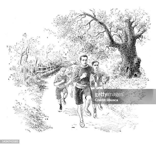 antique image: cross country running - track and field vintage stock illustrations