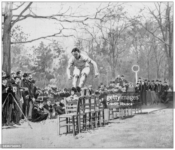 antique image: john higgins, jumper - vintage track and field stock illustrations