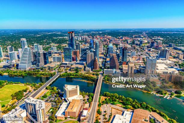 centro de austin texas desde arriba - austin - texas fotografías e imágenes de stock