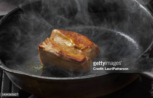 pan searing foie gras - sears canada stock pictures, royalty-free photos & images