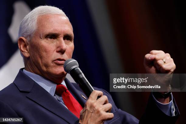 Former Vice President Mike Pence speaks during an event to promote his new book at the conservative Heritage Foundation think tank on October 19,...